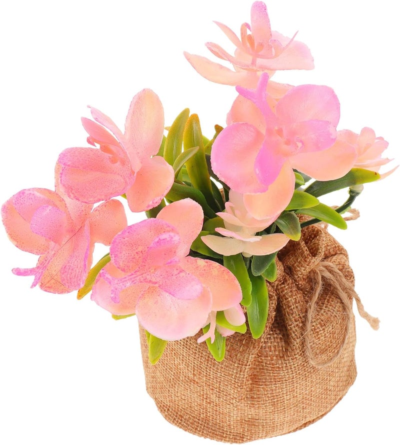 VOSAREA Faux Phalaenopsis Orchid in Pot Artificial Flowers Realistic Potted Orchid Bonsai with Jute Bag Home Decoration Table Centerpiece for Living Room - Image 1