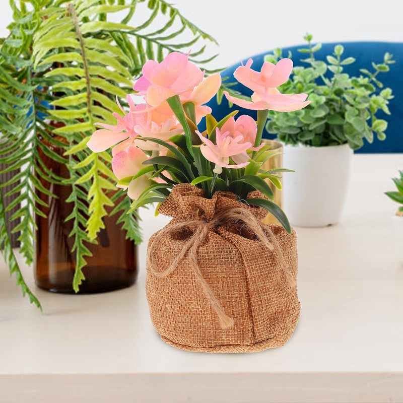 VOSAREA Faux Phalaenopsis Orchid in Pot Artificial Flowers Realistic Potted Orchid Bonsai with Jute Bag Home Decoration Table Centerpiece for Living Room - Image 4
