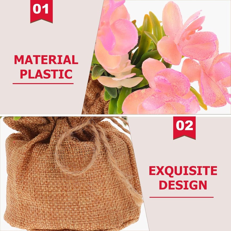 VOSAREA Faux Phalaenopsis Orchid in Pot Artificial Flowers Realistic Potted Orchid Bonsai with Jute Bag Home Decoration Table Centerpiece for Living Room - Image 3