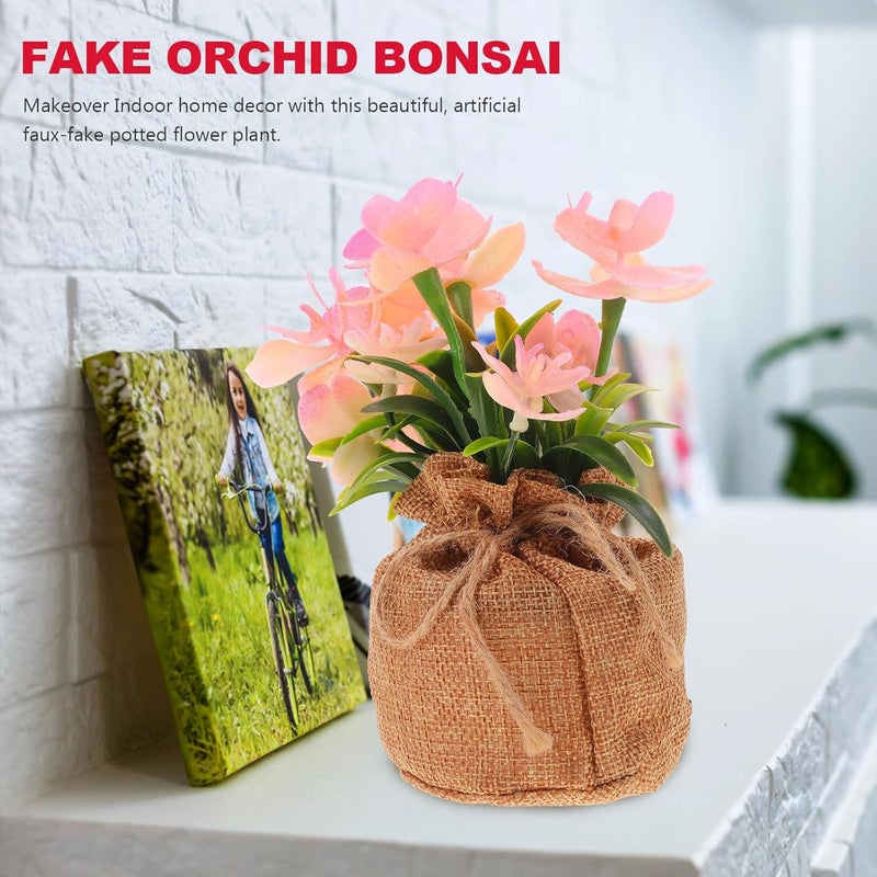 VOSAREA Faux Phalaenopsis Orchid in Pot Artificial Flowers Realistic Potted Orchid Bonsai with Jute Bag Home Decoration Table Centerpiece for Living Room - Image 5