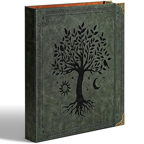Ovesmusl Leather D Ring Binder Fits 85x11 Letter Size Paper 15 Inch DRing Binders Holds 400 Sheets Notepad Paper Cover Loose Leaf Organizer with Inner Pockets Green Tree - Image 1