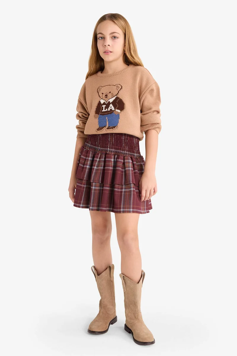 ديفاكتو Girl Crew Neck Bear Printed Knit Pullover