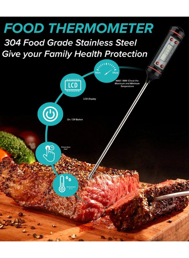 Instant Read Cooking Food Thermometer With Long Temperature Probe Auto-Off Digital Lcd Screen Bbq Kitchen Thermometers For Roasting, Milk, Coffee & Baking - Image 4