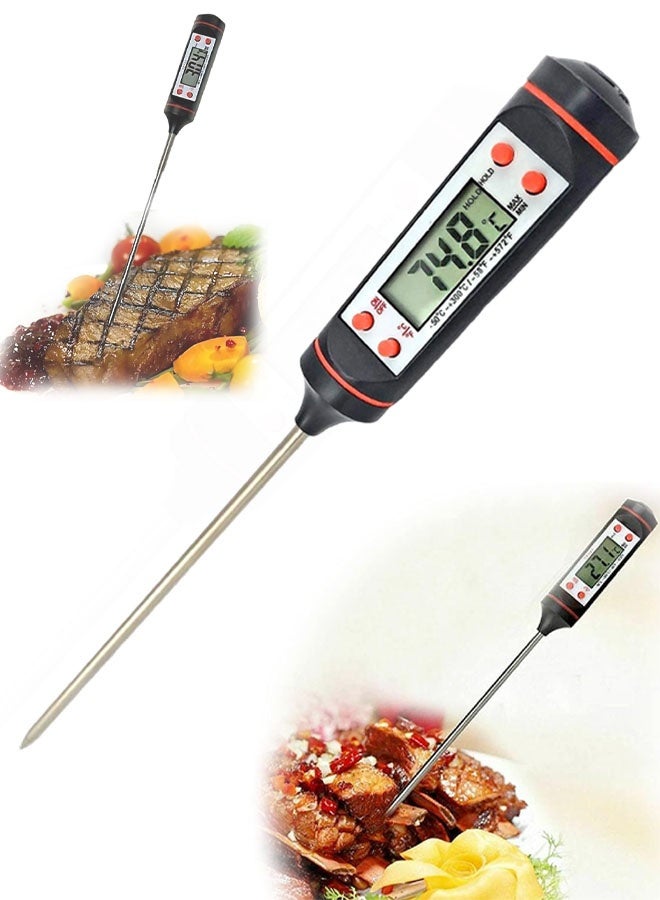 Instant Read Cooking Food Thermometer With Long Temperature Probe Auto-Off Digital Lcd Screen Bbq Kitchen Thermometers For Roasting, Milk, Coffee & Baking - Image 1