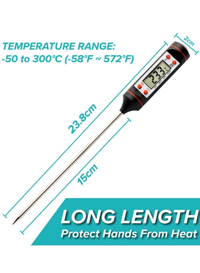 Instant Read Cooking Food Thermometer With Long Temperature Probe Auto-Off Digital Lcd Screen Bbq Kitchen Thermometers For Roasting, Milk, Coffee & Baking - Image 2