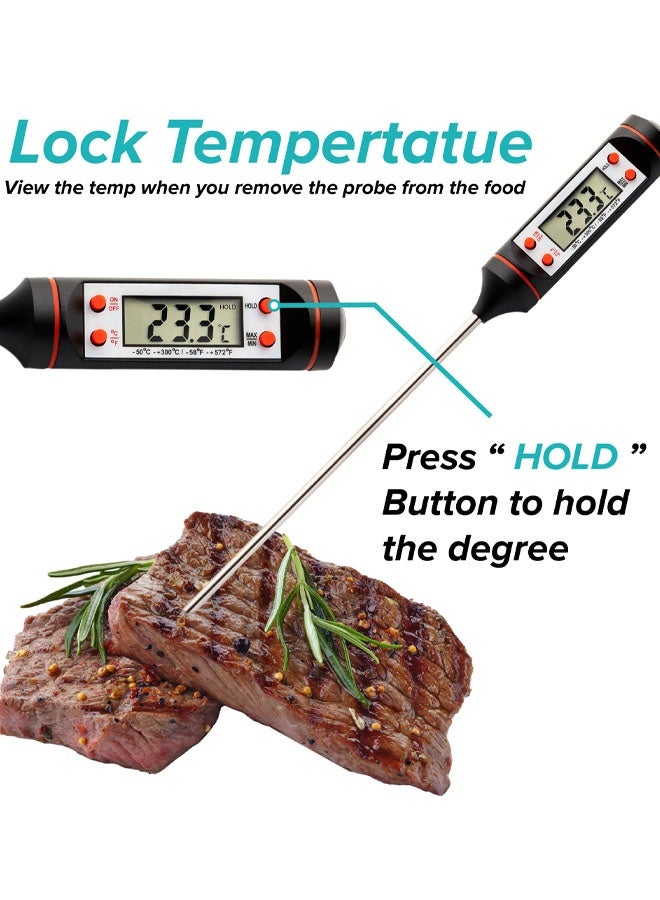 Instant Read Cooking Food Thermometer With Long Temperature Probe Auto-Off Digital Lcd Screen Bbq Kitchen Thermometers For Roasting, Milk, Coffee & Baking - Image 3