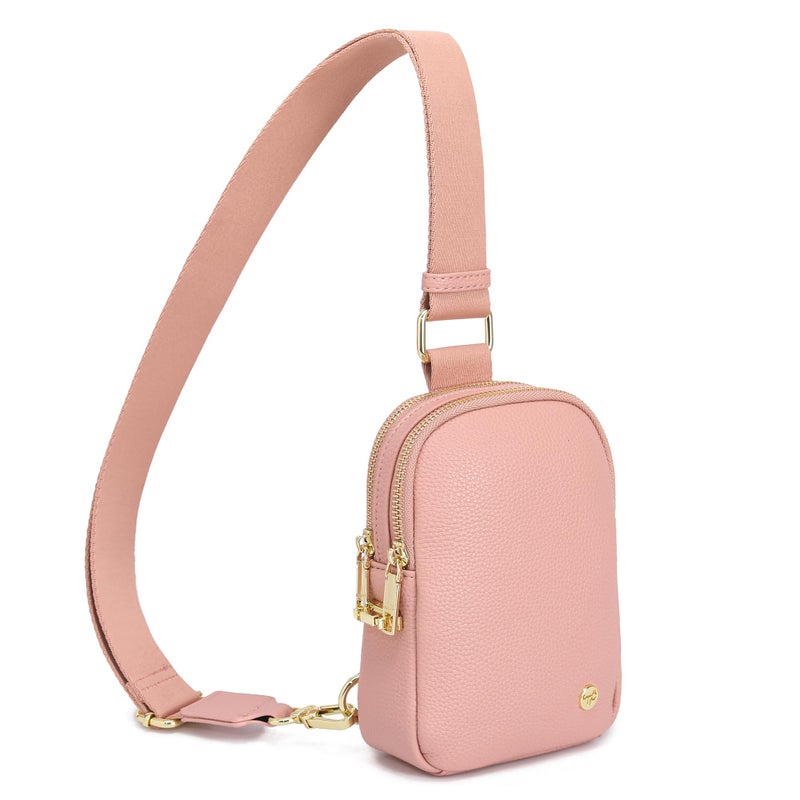 INICAT Anti Theft Crossbody Bag for Women, Small RFID Blocking Sling Purse with Zipper Lock for Travel, Vegan Leather(Pink) - Image 1