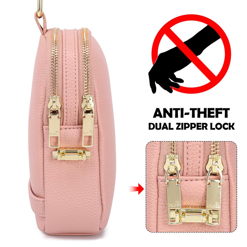 INICAT Anti Theft Crossbody Bag for Women, Small RFID Blocking Sling Purse with Zipper Lock for Travel, Vegan Leather(Pink) - Image 3