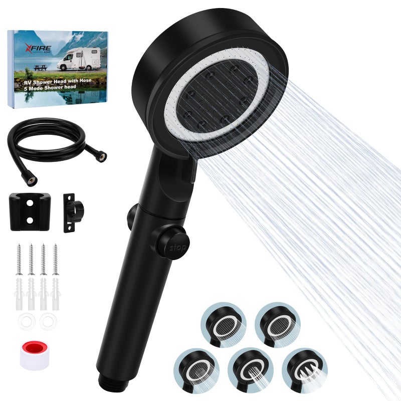 XFIRE-GEAR RV Shower Head with Hose 51 Mode High Pressure Replacement with OnOff Switch Water Saving Motorhome Shower Head for RVCampervan CaravanBlack - Image 2