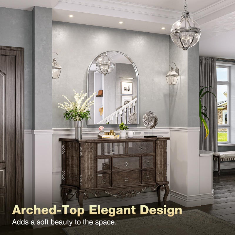 Brightify Arched Mirror, Arched Wall Mirror, 24 x 32 Inch Silver Arch Mirror, Metal Frame Silver Bathroom Mirror, Arched Top Bathroom Vanity Mirror for Living Room Bedroom Mantel Entryway Hallways - Image 4