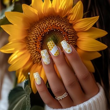 PH PandaHall 3pcs Honeycomb Nail Stamping Plates Spring Bee Honey Nail Stamper Sunflower Nail Art Stencils Print Nail Stencils Stainless Steel Nail Image Plate for Nail Art Design Manicure Salon - Image 4