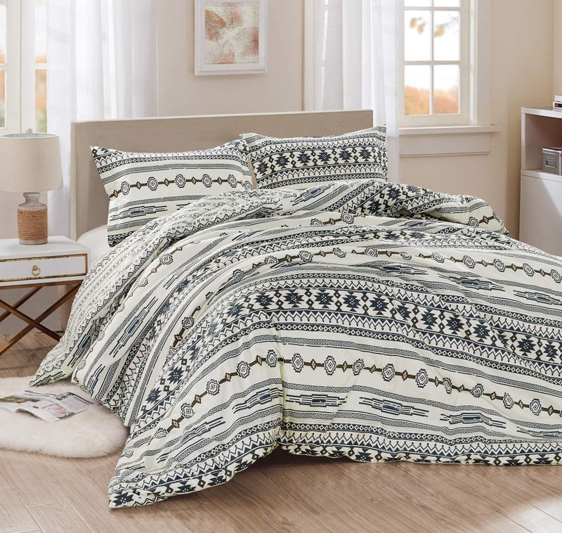 Chezmoi Collection Chezmoi Collection Colby 3Piece Southwestern Tribal Lodge Comforter Set King 108x96  Ivory Navy Brown Red Printed Microfiber Lightweight Reversible Bedding Set 1 Comforter  2 Pillow Shams 