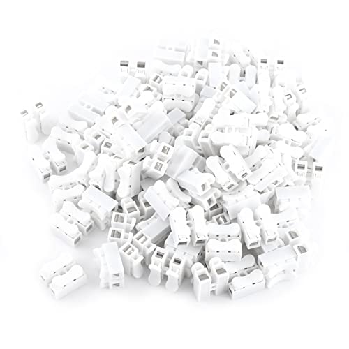 Hilitand 100pcs Spring Wire Connectors, 5A 220V 2 Pin Push Quick Wire Cable Connector White Wiring Terminal - Image 1