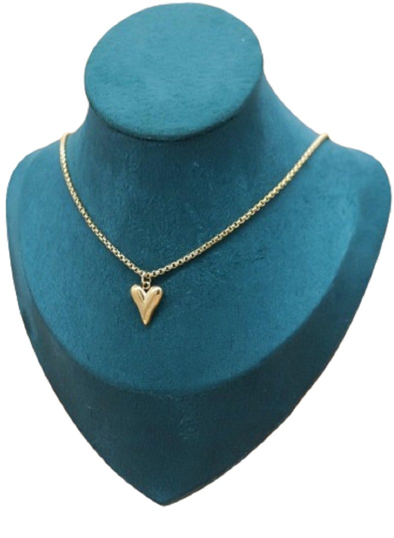 Stainless Steel Heart Pendant Necklace, Gold-Tone Chain, Dainty Jewellery