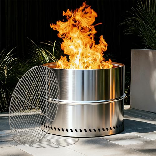 HGD 20 Inch Smokeless Firepit with Grill, Portable Wood Burning Fire Pit for Camping & Backyard, Stainless Steel Outdoor Fireplace with Travel Bag, Easy Setup & Compact Storage - Foldable Design - Image 1