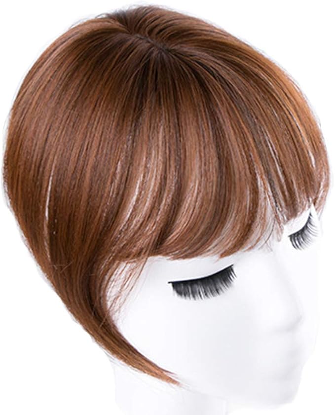 Mini Fringe Hairpiece Straight Clip in Forehead Topper with Wispy Bangs Extension Black Brown