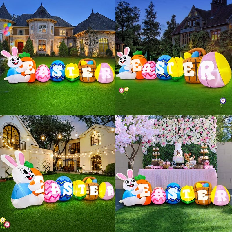 KOOY 10FT Long Easter Inflatables Outdoor Decorations Inflatable Bunny Banner Decor Blow Up Yard Decorations with Lights Home Party Easter Decoration - Image 2
