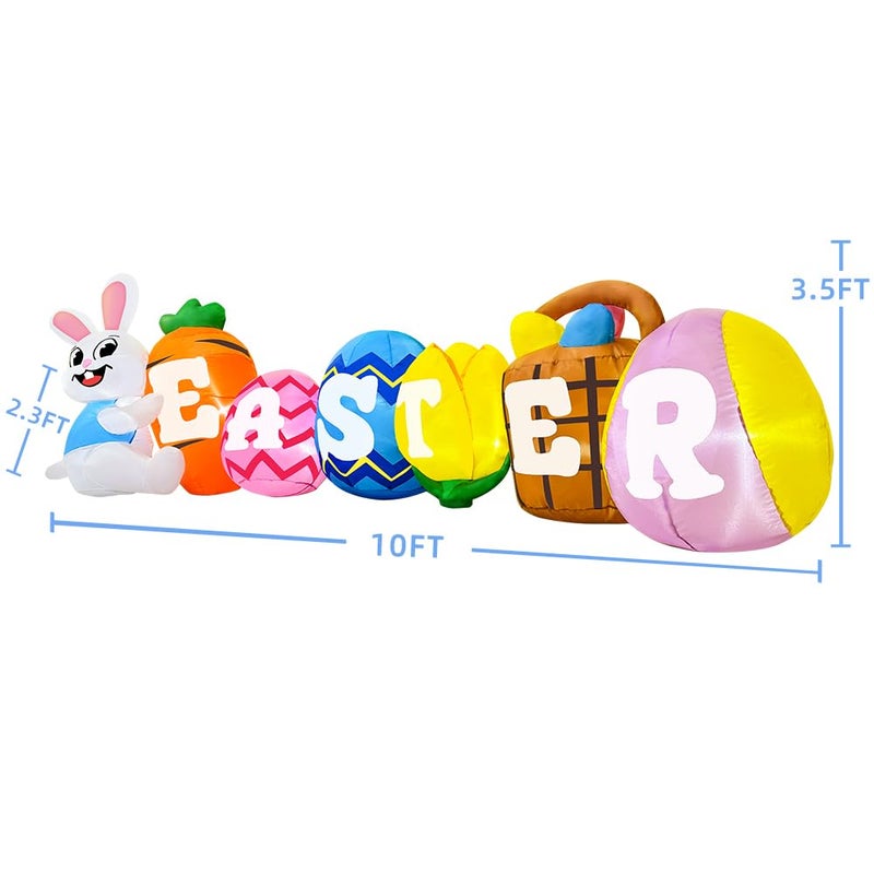 KOOY 10FT Long Easter Inflatables Outdoor Decorations Inflatable Bunny Banner Decor Blow Up Yard Decorations with Lights Home Party Easter Decoration - Image 5