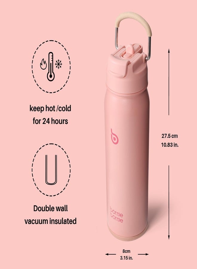 bottle bottle bottlebottle BOTTLE BOTTLE 24 oz sports water bottle stainless steel insulated water bottle with straw and pills holder (salmon) - Image 5