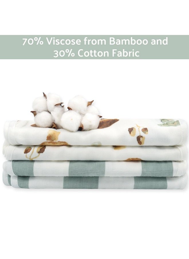 LifeTree Muslin Baby Burp Cloths - 2 Pack 70% Viscose From Bamboo And 30% Cotton Large 22'' By 10'' Absorbent Milk Spit Up Rags - Burping Cloths For Newborn, Girls Boys, Mushroom And Green Checkered  - Image 1