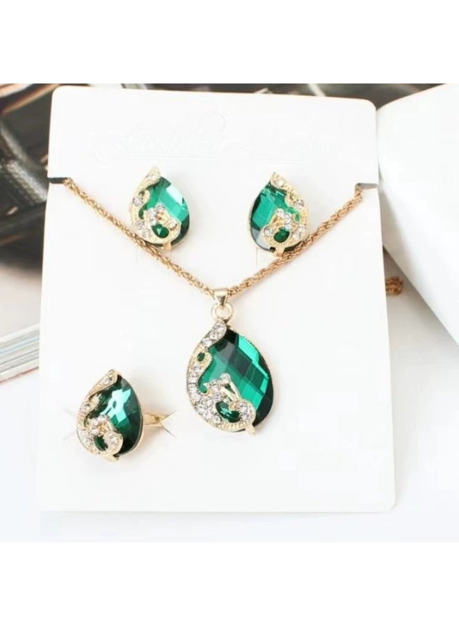 Goolsky Vintage Peacock Green Crystal Jewelry Set – Formal Necklace & Earrings, Perfect for Prom & Evening Event Accessories - Image 4