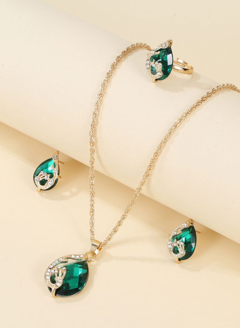 Goolsky Vintage Peacock Green Crystal Jewelry Set – Formal Necklace & Earrings, Perfect for Prom & Evening Event Accessories - Image 5
