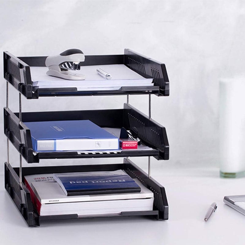 FRENYEAR File Tray Rack ABS Plastics | Foldable Office Desk Accessories | Durable & Sturdy | Easy Assembly | Efficient Organizer | Plastic Office Stationery Files Layer Rack -3LAYER(BLACK) - Image 3