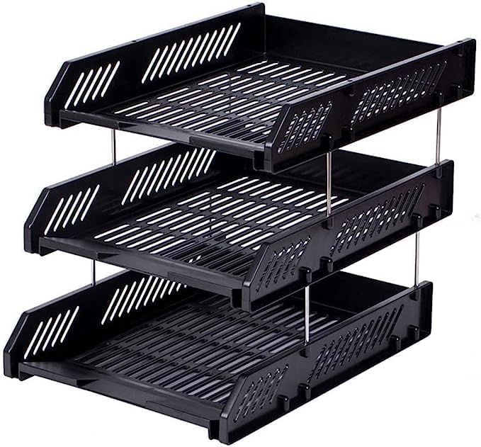 FRENYEAR File Tray Rack ABS Plastics | Foldable Office Desk Accessories | Durable & Sturdy | Easy Assembly | Efficient Organizer | Plastic Office Stationery Files Layer Rack -3LAYER(BLACK) - Image 1