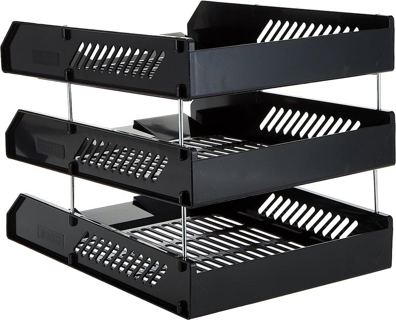 FRENYEAR File Tray Rack ABS Plastics | Foldable Office Desk Accessories | Durable & Sturdy | Easy Assembly | Efficient Organizer | Plastic Office Stationery Files Layer Rack -3LAYER(BLACK) - Image 5