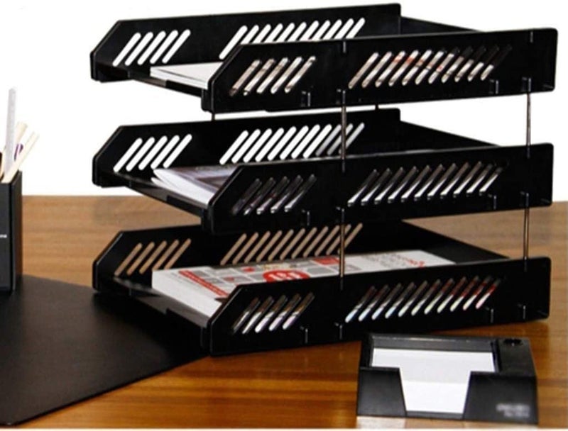 FRENYEAR File Tray Rack ABS Plastics | Foldable Office Desk Accessories | Durable & Sturdy | Easy Assembly | Efficient Organizer | Plastic Office Stationery Files Layer Rack -3LAYER(BLACK) - Image 2