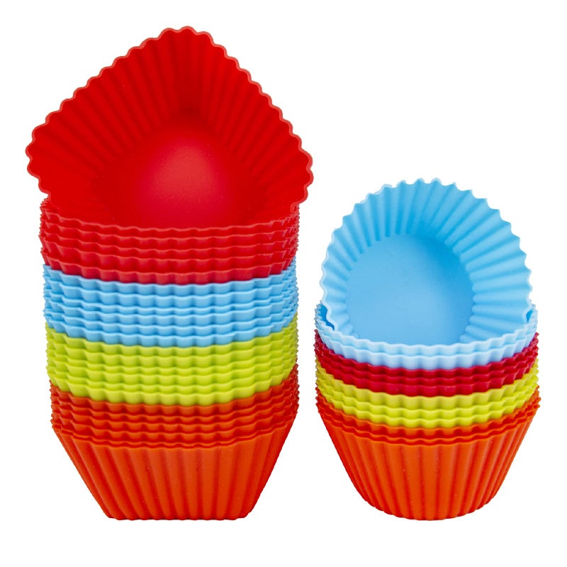 Reusable Silicone Baking Cups of 24 Pack Square and Round Muffin Baking Liners Thicken Nonstick Muffin Molds 4 Colors BPAFree