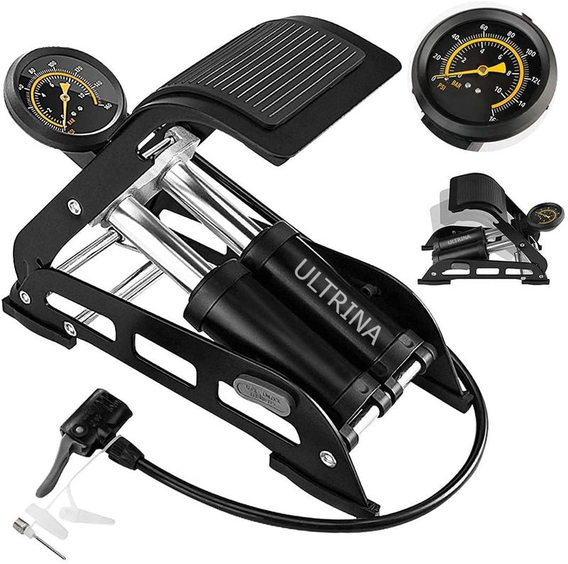 ULTRINA Double Cylinder Portable High Pressure Foot Air Pump Compressor For Car & Bike Air Pump For Motorbike,Cars,Bicycle,For Football,Cycle Pumps For Bicycle,Car Air Pump For Tubeless (Multicolor) - Image 1
