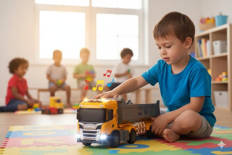 The Toys Home Licensed Scania P410 Dump Truck Toy with LED Lights, Friction Powered, Tipping Dump Bed Construction Vehicle, Yellow and Grey - Image 4