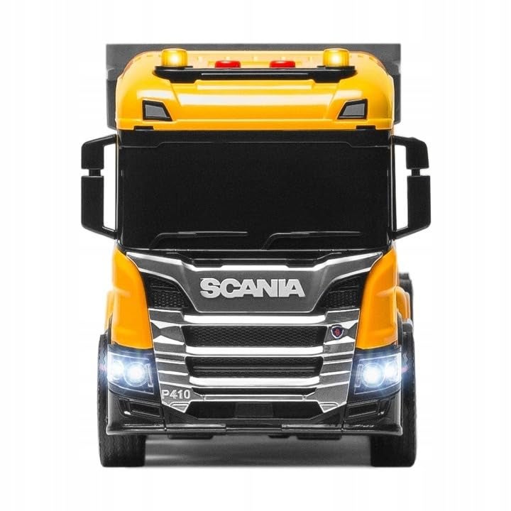 The Toys Home Licensed Scania P410 Dump Truck Toy with LED Lights, Friction Powered, Tipping Dump Bed Construction Vehicle, Yellow and Grey - Image 2