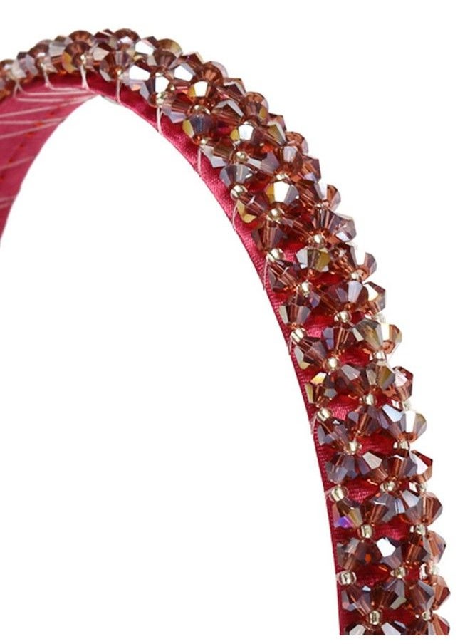Vogue Hair Accessories Crystal Beaded Plastic Fancy Party Wedding Hairband For Women And Girls Pack Of 1 Burgandy  - Image 5