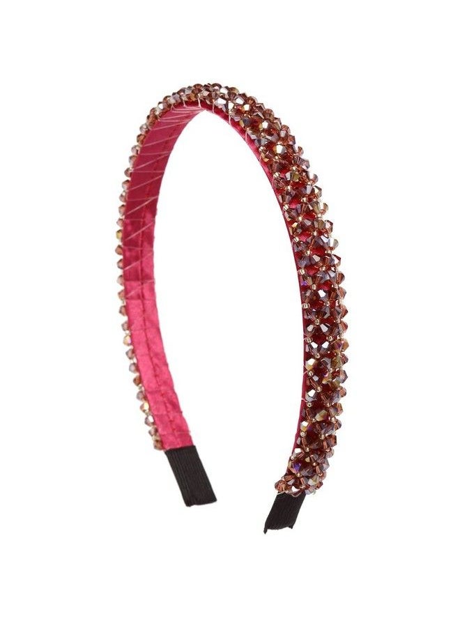 Vogue Hair Accessories Crystal Beaded Plastic Fancy Party Wedding Hairband For Women And Girls Pack Of 1 Burgandy  - Image 1