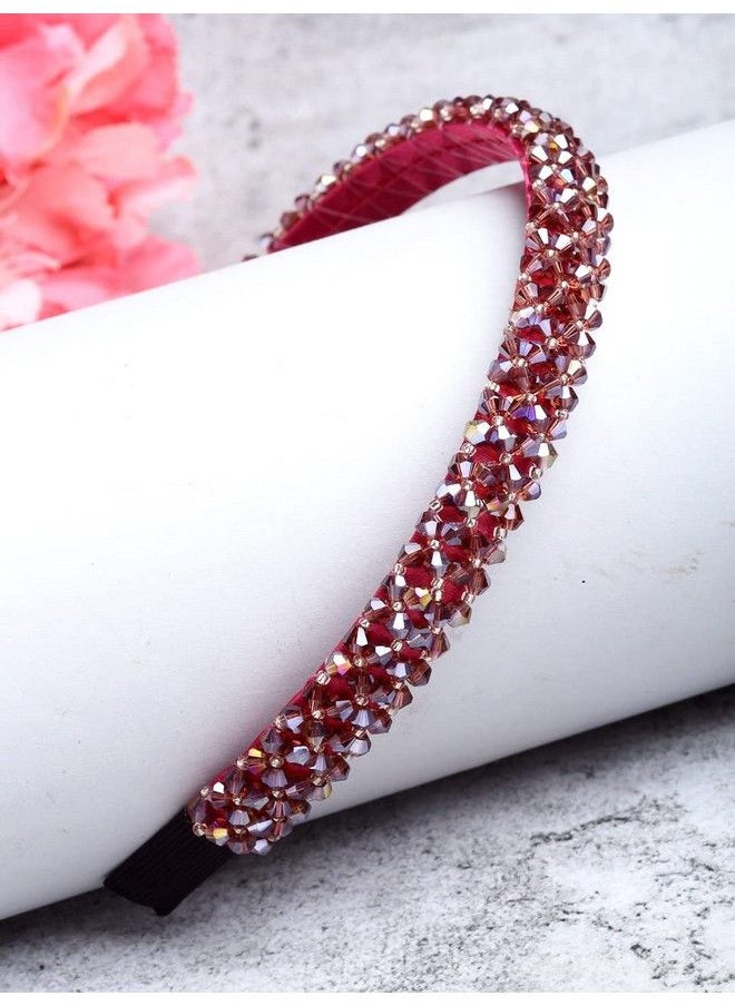 Vogue Hair Accessories Crystal Beaded Plastic Fancy Party Wedding Hairband For Women And Girls Pack Of 1 Burgandy  - Image 4