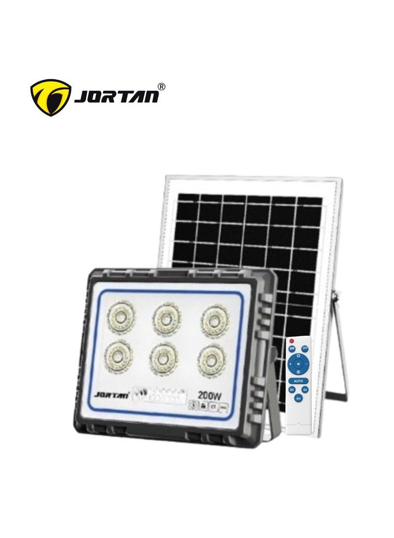 جورتان مصباح LED بالطاقة الشمسية 200 وات، بطارية عالية السعة 15000 مللي أمبير في الساعة، لوحة شمسية 15 وات، IP66، احتياطية من 12 إلى 16 ساعة، سطوع عالي، جسم معدني، كشاف LED خارجي يعمل بالطاقة الشمسية - Image 1