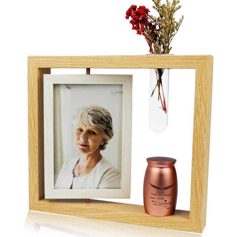 Twotigers 2.8â€™â€™ Small Urn for Human Ashes and Memorial Picture Frame Hold a 4â€™â€™ x 6â€™â€™ Photo, Mini Rose Gold Keepsake Urn with Picture Frame - Image 1