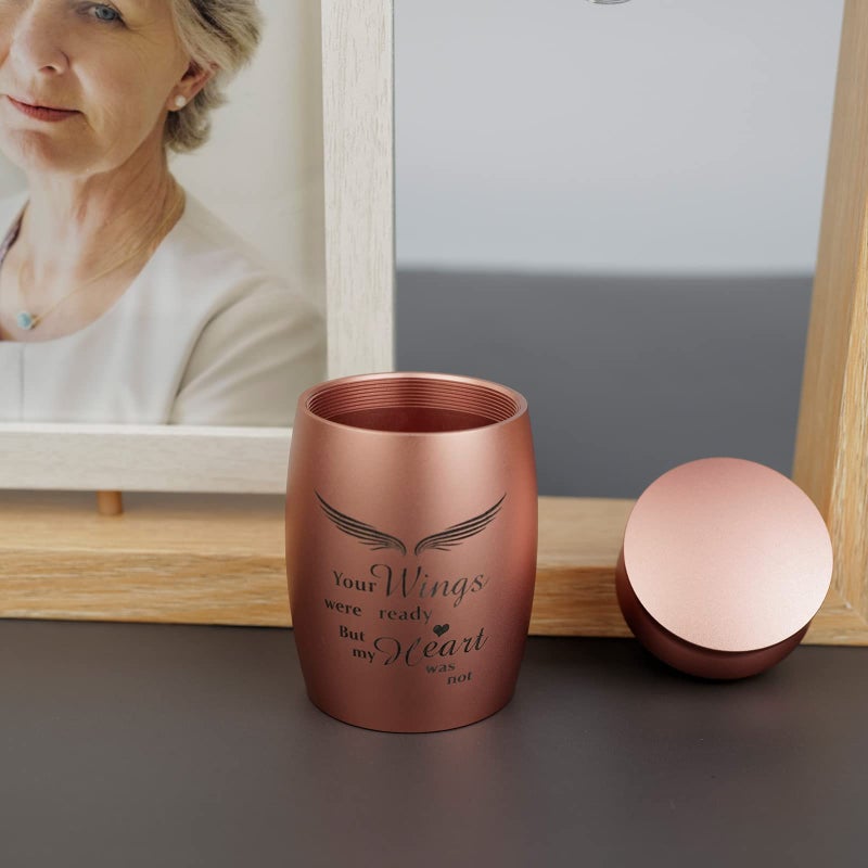 Twotigers 2.8â€™â€™ Small Urn for Human Ashes and Memorial Picture Frame Hold a 4â€™â€™ x 6â€™â€™ Photo, Mini Rose Gold Keepsake Urn with Picture Frame - Image 3
