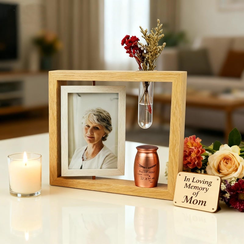 Twotigers 2.8â€™â€™ Small Urn for Human Ashes and Memorial Picture Frame Hold a 4â€™â€™ x 6â€™â€™ Photo, Mini Rose Gold Keepsake Urn with Picture Frame - Image 2