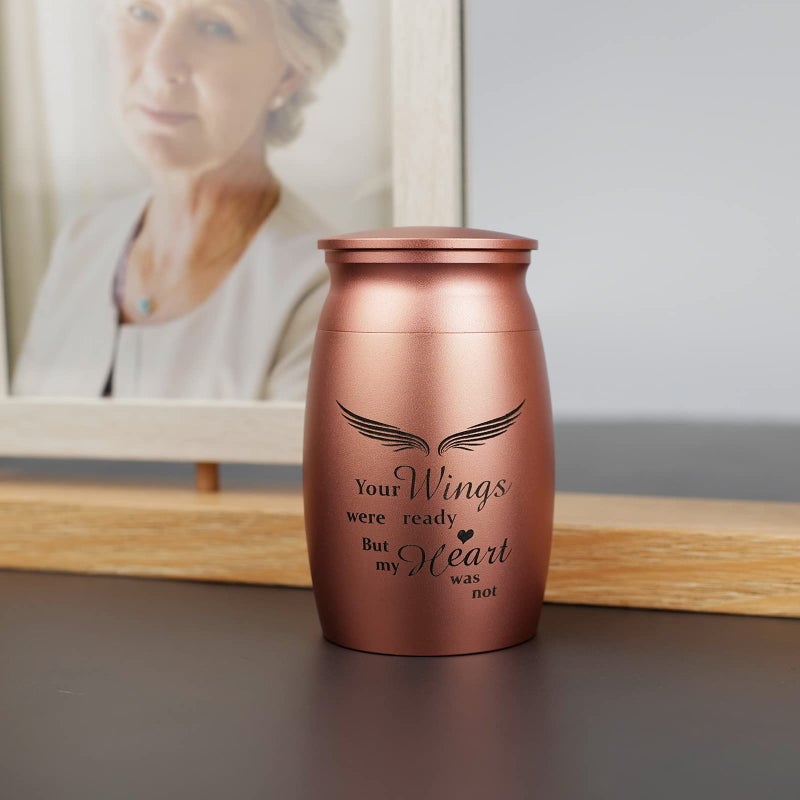 Twotigers 2.8â€™â€™ Small Urn for Human Ashes and Memorial Picture Frame Hold a 4â€™â€™ x 6â€™â€™ Photo, Mini Rose Gold Keepsake Urn with Picture Frame - Image 4