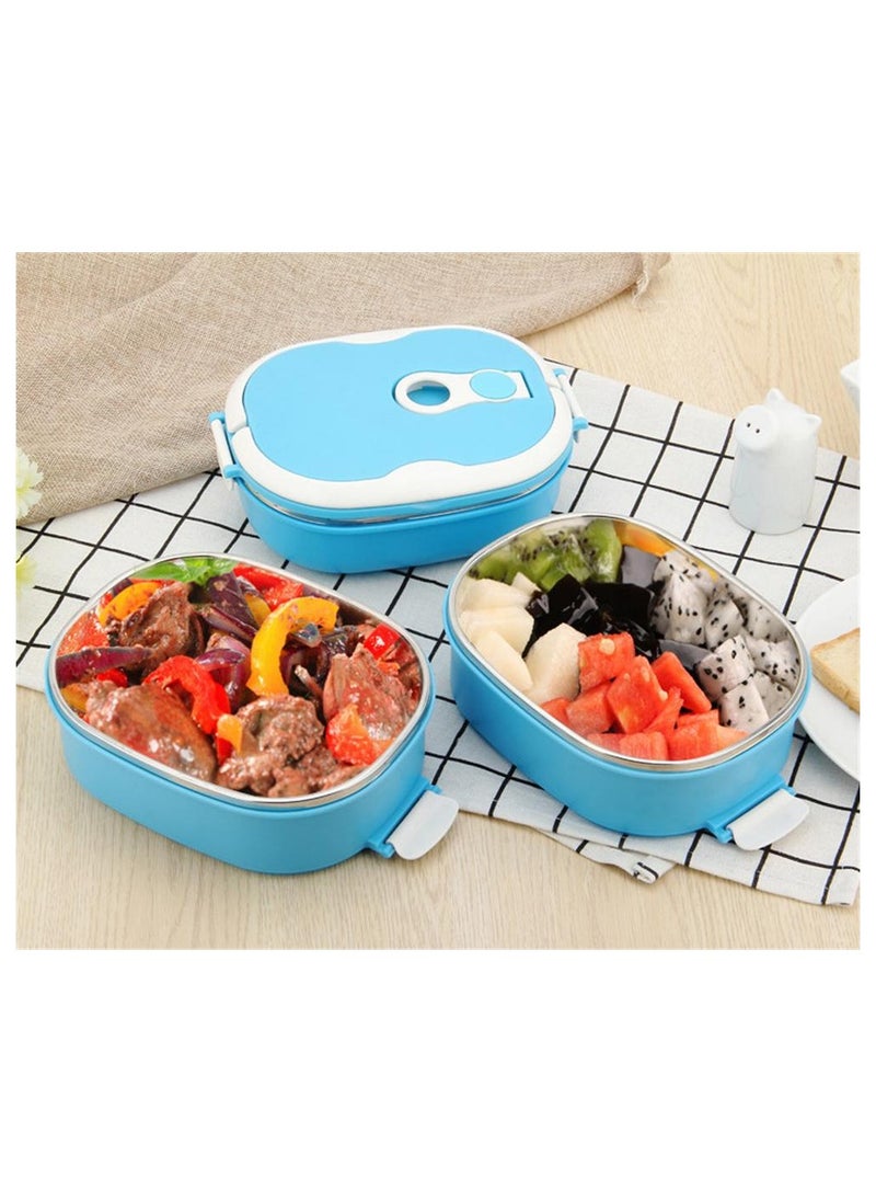 SYOSI - Lunch Box, SYOSI Rectangle Thermal for Food Stainless Steel Lunch Container Lunch Box Food Storage Container Thermos for Hot Food 900ML (Blue 1 Layer) - Image 1