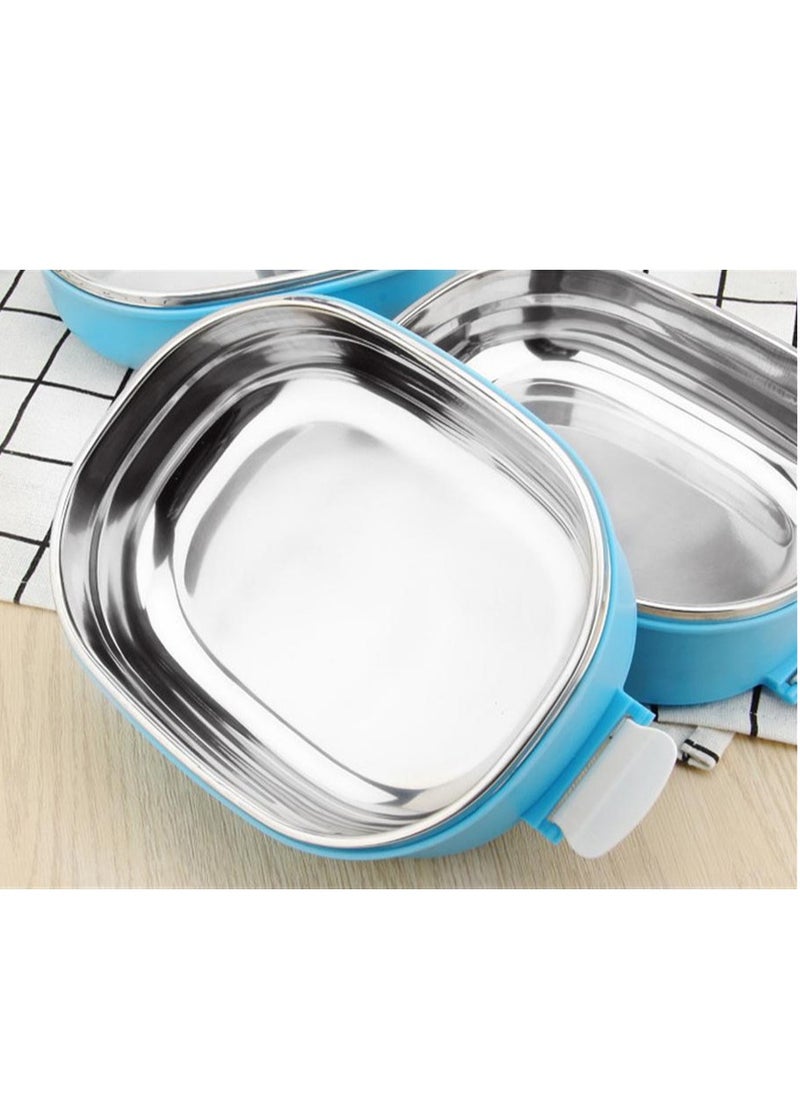 SYOSI - Lunch Box, SYOSI Rectangle Thermal for Food Stainless Steel Lunch Container Lunch Box Food Storage Container Thermos for Hot Food 900ML (Blue 1 Layer) - Image 1