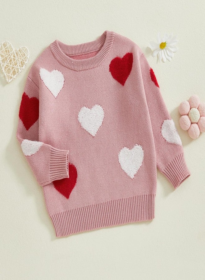 Nokpsedcb Baby Girl Cute Long Sleeve Heart Flowers Embroidery Oversized Sweater Toddler Valentine Outfit (Pink Heart, 18-24 Months) - Image 4