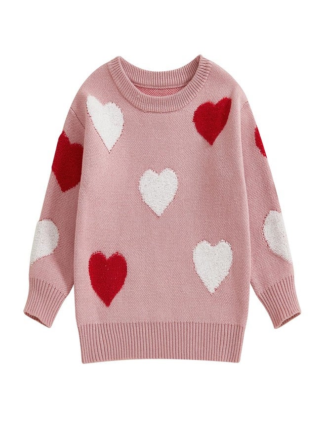 Nokpsedcb Baby Girl Cute Long Sleeve Heart Flowers Embroidery Oversized Sweater Toddler Valentine Outfit (Pink Heart, 18-24 Months) - Image 1