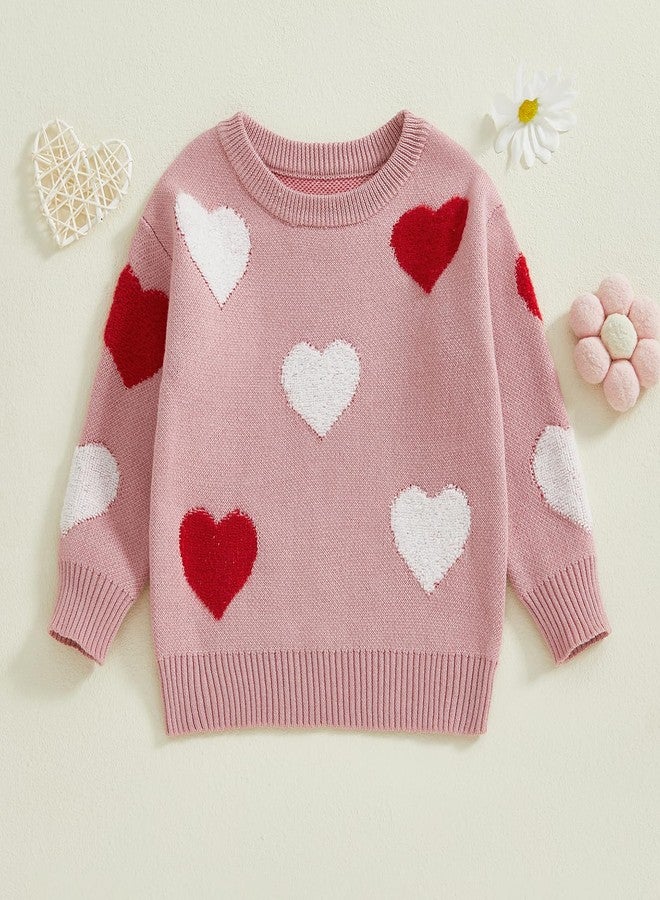 Nokpsedcb Baby Girl Cute Long Sleeve Heart Flowers Embroidery Oversized Sweater Toddler Valentine Outfit (Pink Heart, 18-24 Months) - Image 3