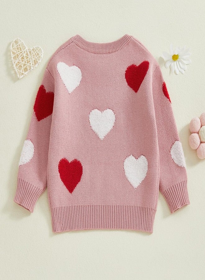 Nokpsedcb Baby Girl Cute Long Sleeve Heart Flowers Embroidery Oversized Sweater Toddler Valentine Outfit (Pink Heart, 18-24 Months) - Image 5