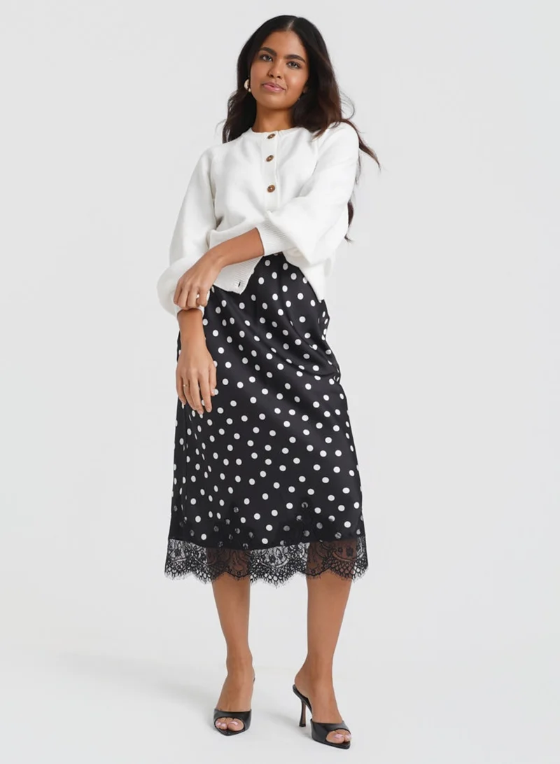 Needs No Label  Black & White Polka Dot Lace Mix Skirt for Women | Best Price UAE