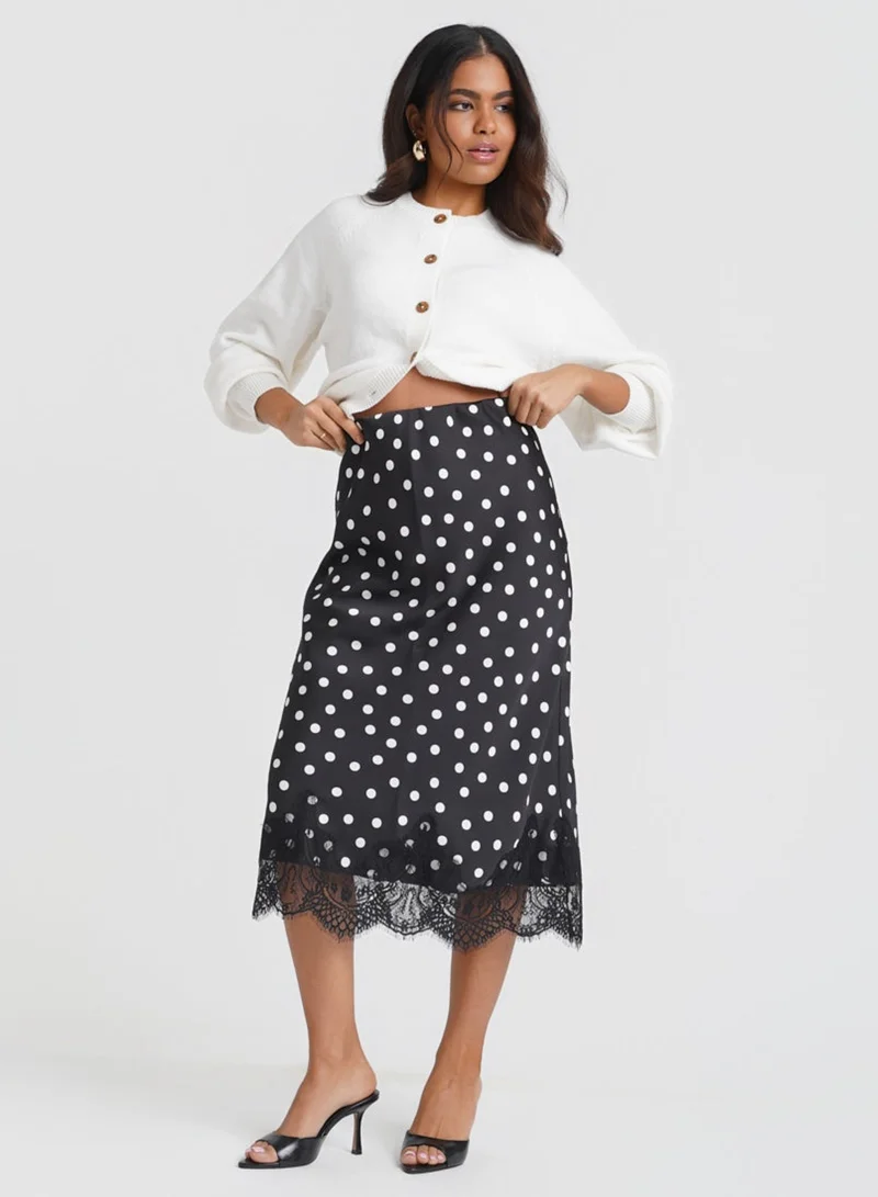 Needs No Label  Black & White Polka Dot Lace Mix Skirt for Women | Best Price UAE